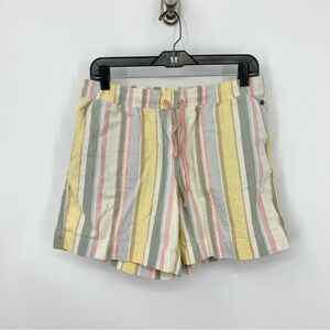 LL Bean Women Size 10 Shorts Yellow Stripe Lakewashed Dock Pull On Stretch Mid